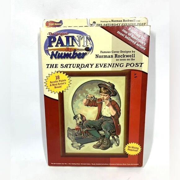 Vintage Paint By Number Norman Rockwell Saturday Evening Post PUPPY LOVE NIB - Picture 2 of 9